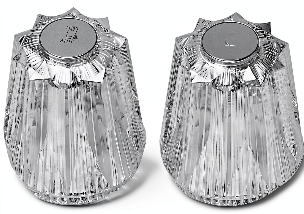 Danco clear acrylic faucet handles installed on a tub shower fixture